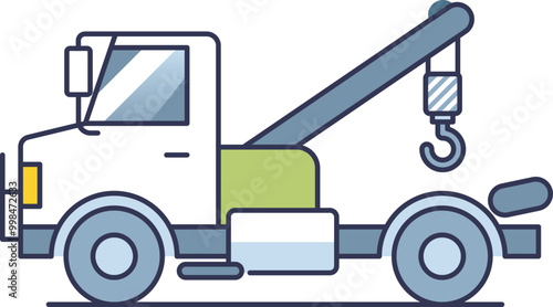 Illustration of a tow truck with a hook, representing vehicle recovery and roadside assistance.