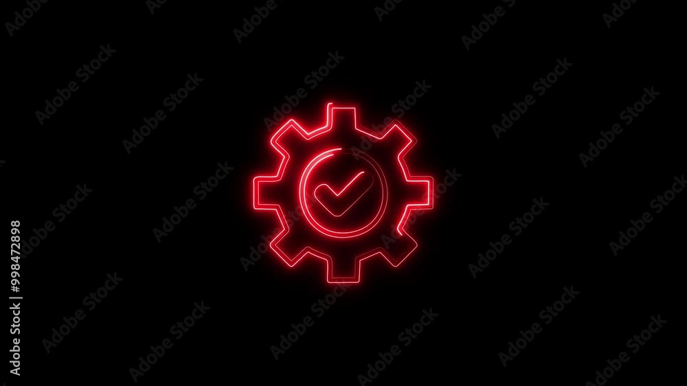 Neon Cogwheel with check line icon. Engineering tool sign. Cog gear symbol. Neon Cogwheel with check line icon. Engineering tool sign. Cog gear symbol.