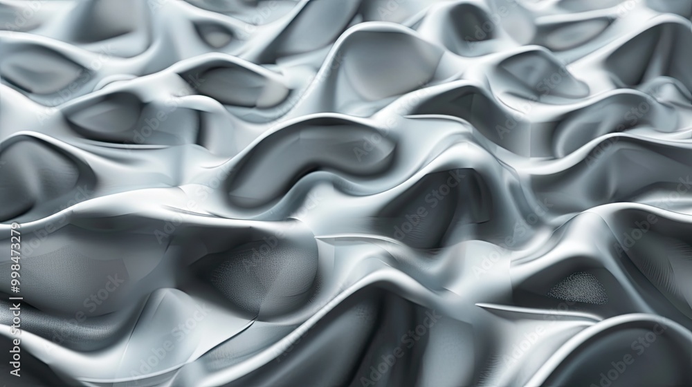 Fototapeta premium Metallic plastic 3d rendered wavy wallpaper abstract background