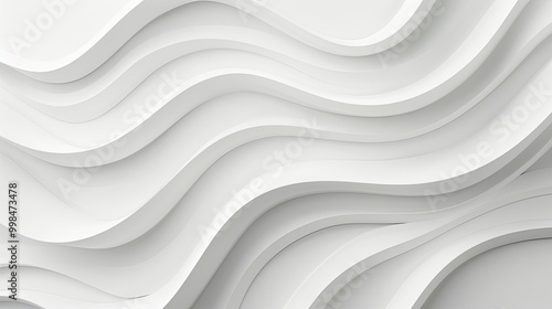 Minimalistic abstract background with white 3D paper waves. White glossy soft wavy embossed texture isolated on white background