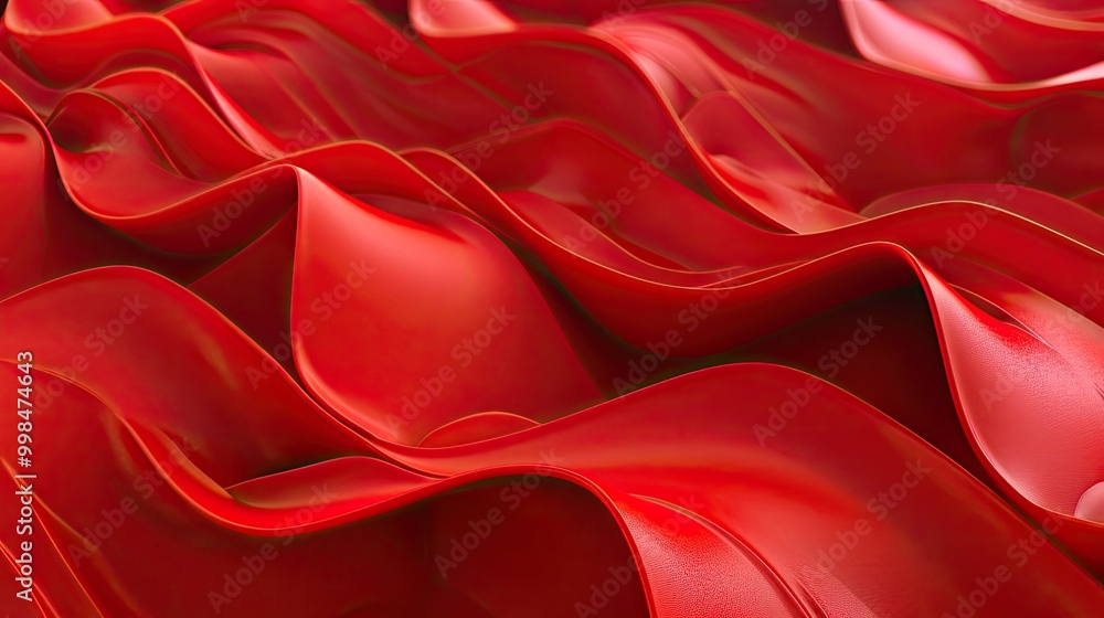 Fototapeta premium Three dimensional render of red wavy pattern. Red waves abstract background texture