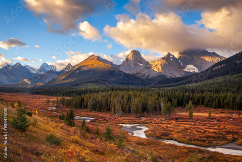 River flowing through an autumn valley in the canadian rockies