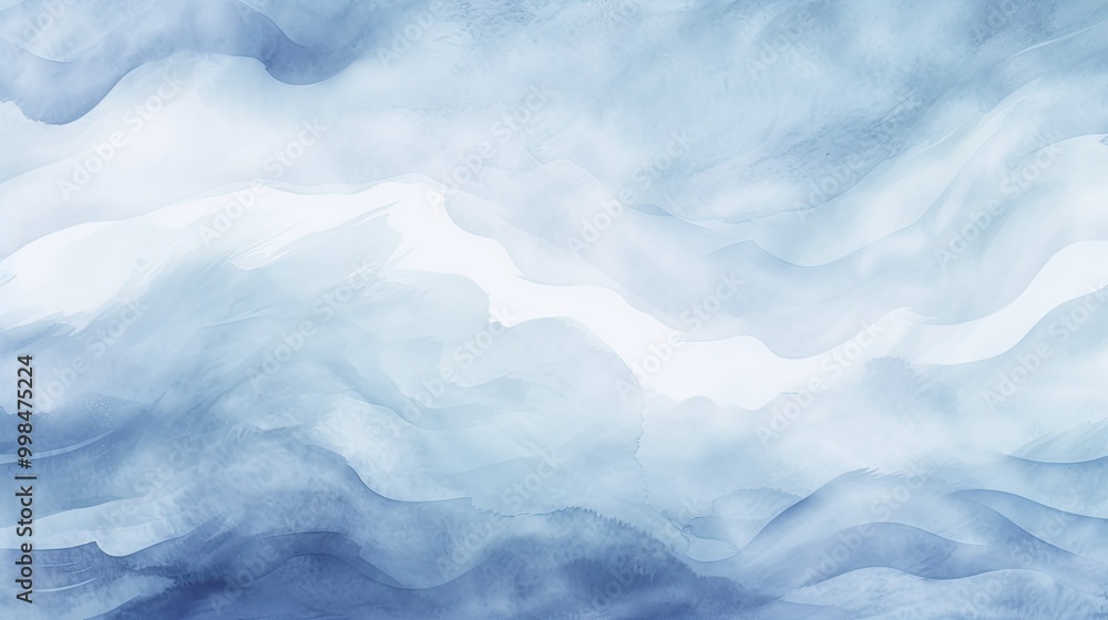 Winter ocean waves watercolor navy blue sky, white snow abstract background Winter ocean waves watercolor navy blue sky, white snow abstract background
