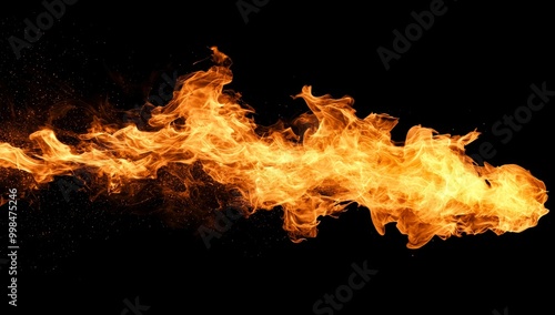 Realistic 3d rendering of burning fire in a fireplace with firefly flames on a black background in a png image