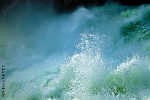 Raging water creating a powerful splashing wave