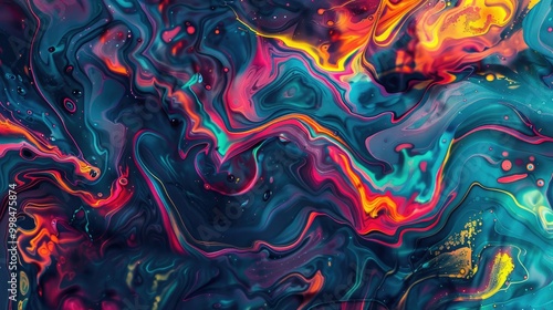 Abstract neon liquid wavy background. Liquid art, marbling texture