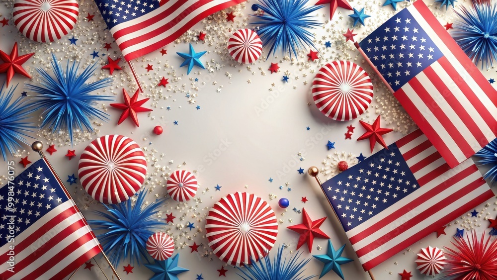 Obraz premium Happy 4th of July celebration with American flag colors , Independence Day, fireworks