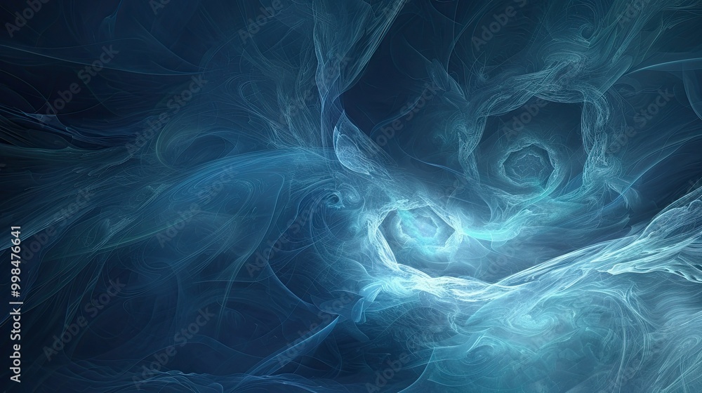 Fototapeta premium Ethereal blue abstract wallpaper background mimicking fluid waves and serene oceanic depths