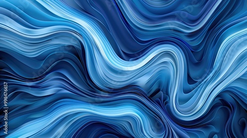 Ethereal blue abstract wallpaper background mimicking fluid waves and serene oceanic depths