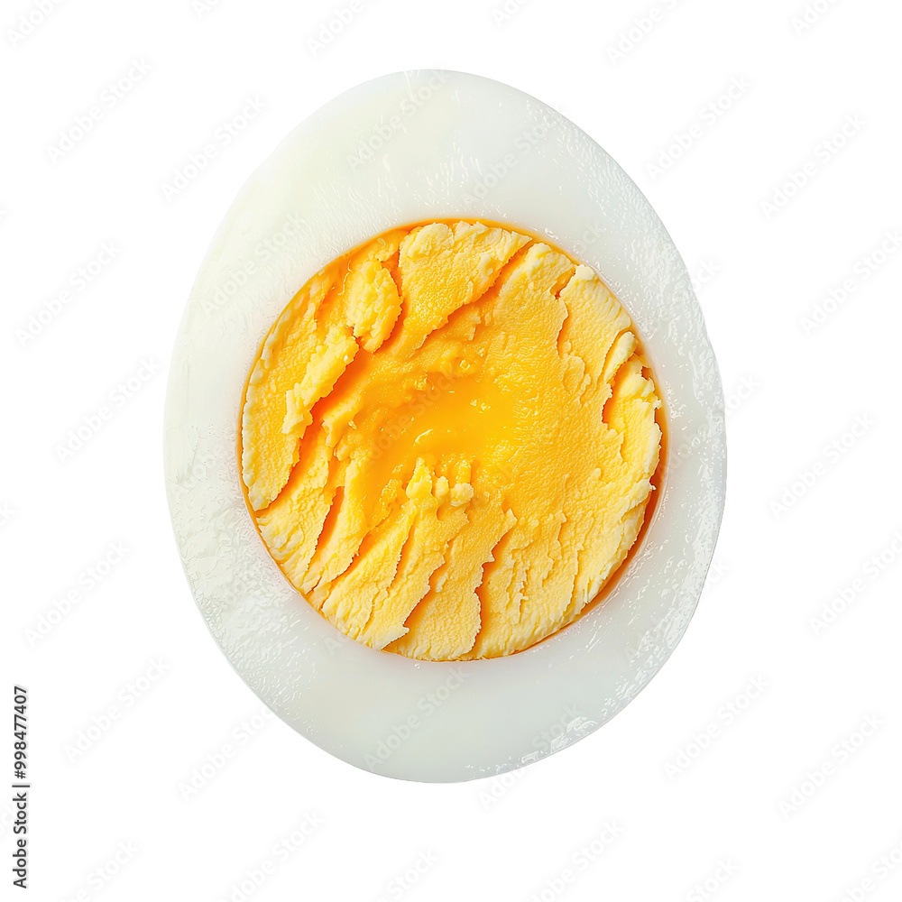 half sliced boiled egg isolated on transparent background. Top view half sliced boiled egg isolated on transparent background. Top view