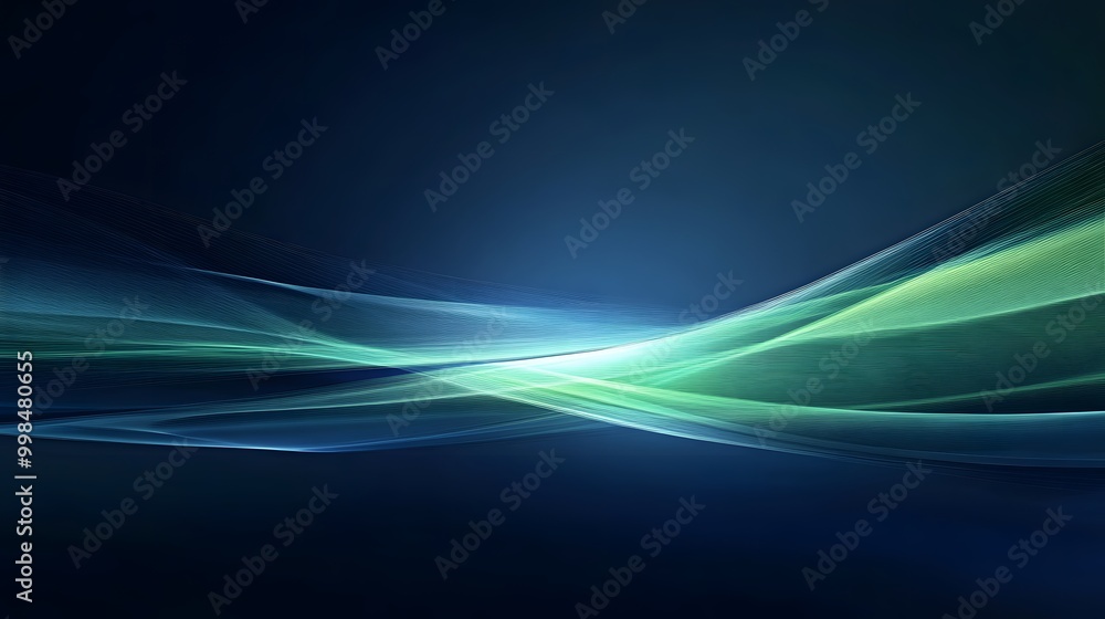 Abstract gradient waves of blue and green light on dark background Abstract gradient waves of blue and green light on dark background
