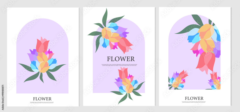 set of colorful flowers cards set of colorful flowers cards