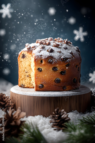 panettone on snowy background