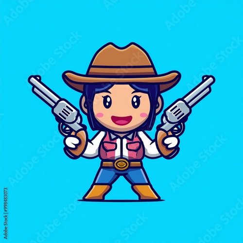 cowboy holding gun mascot cartoon vector