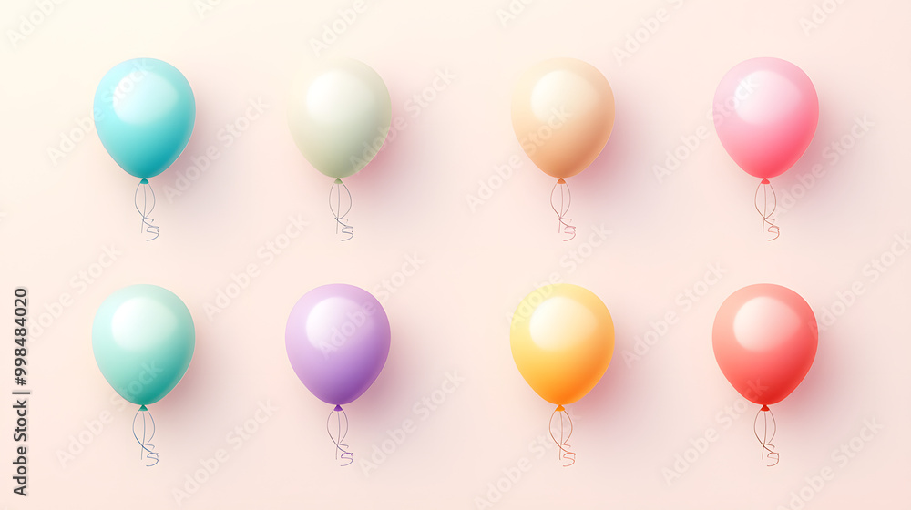 Pastel balloon set of icons with rounded edges and soft colors placed on a light background Pastel balloon set of icons with rounded edges and soft colors placed on a light background