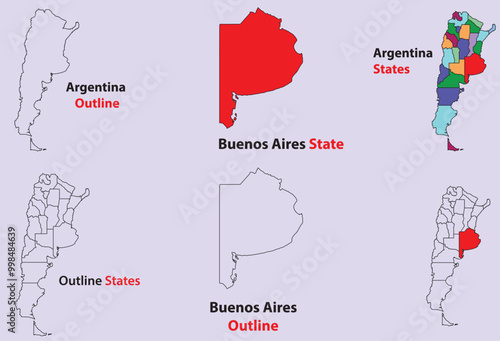 Buenos Aires map vector of Argentina, Buenos Aires line map, Buenos Aires with city map, Buenos Aires outline map