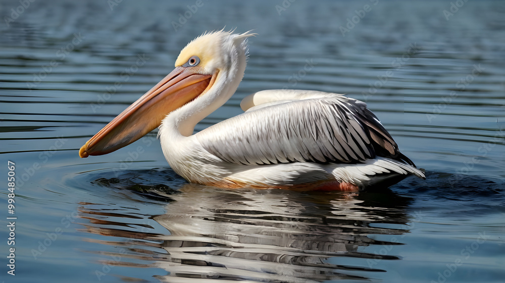 A pelican is gliding gracefully on the surface of the water generative ai A pelican is gliding gracefully on the surface of the water generative ai