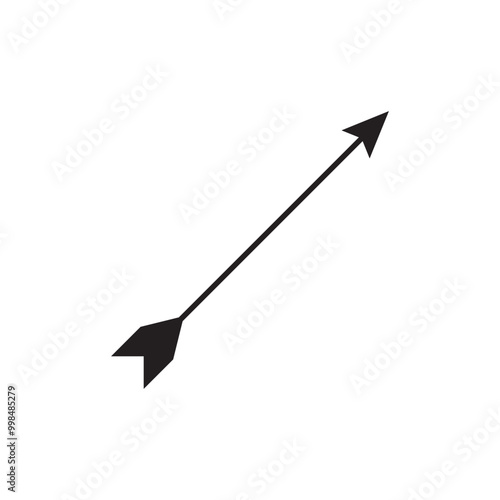 Mediaeval native archery sign. Arrow weapon black illustration with feather. Vector icon in flat style