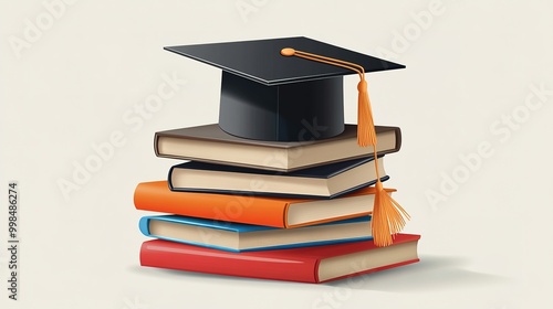 photograph of Graduation books stack illustration realistic