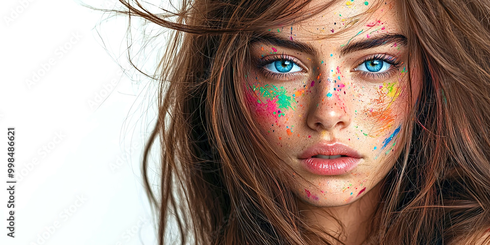 Naklejka premium A woman with colorful makeup on her face