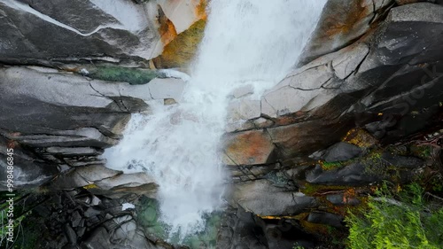 Aerial view of Shannon Falls. Water rushing down the canyon. Canada photo