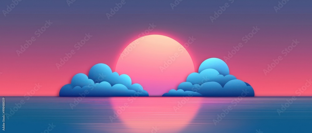 Stunning Sunset Over Calm Ocean with Vibrant Clouds and Reflective Water - Perfect Weather Conditions and Climate Stunning Sunset Over Calm Ocean with Vibrant Clouds and Reflective Water - Perfect Weather Conditions and Climate