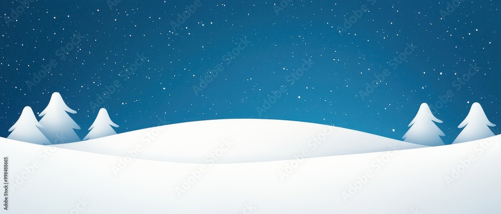 Snowy Winter Landscape with Pine Trees and Starry Night Sky - Perfect for Holiday and Seasonal Themes Snowy Winter Landscape with Pine Trees and Starry Night Sky - Perfect for Holiday and Seasonal Themes