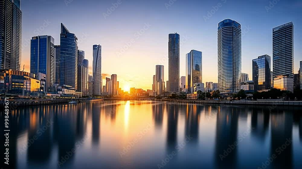 City skyline at night near the water. Generative AI City skyline at night near the water. Generative AI