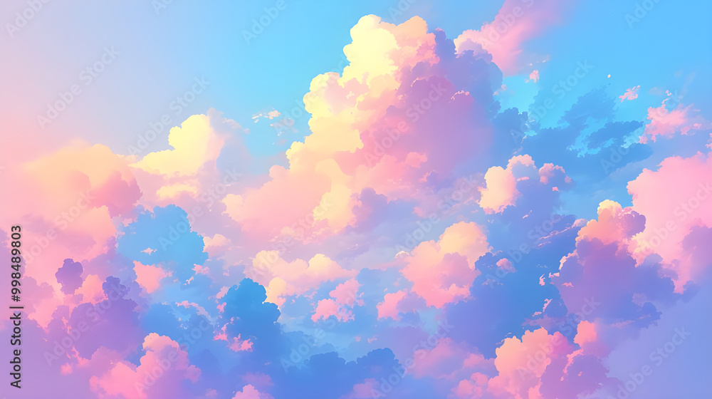 Dreamy pastel sky with soft, fluffy clouds and sparkling stars Dreamy pastel sky with soft, fluffy clouds and sparkling stars