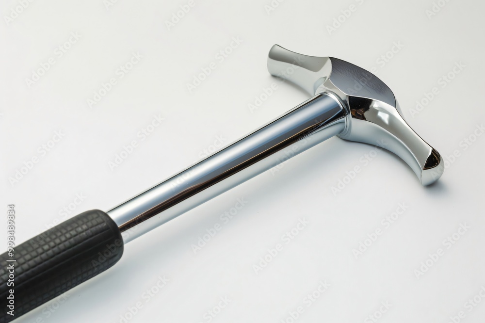 Shiny reflex hammer with a rubber handle on a white background, essential for doctors in neurology to check patients' nervous systems with precision Shiny reflex hammer with a rubber handle on a white background, essential for doctors in neurology to check patients' nervous systems with precision
