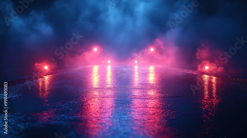 Red Lights Reflecting On Wet Asphalt