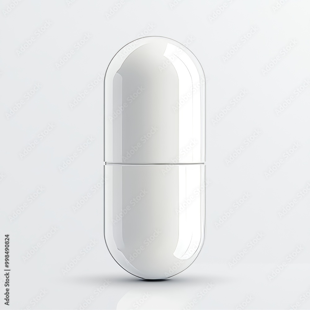 An illustration of a white gel capsule vitamin supplement pill or drug for treatment in the medical field and in the healthcare field. An illustration of a white gel capsule vitamin supplement pill or drug for treatment in the medical field and in the healthcare field.