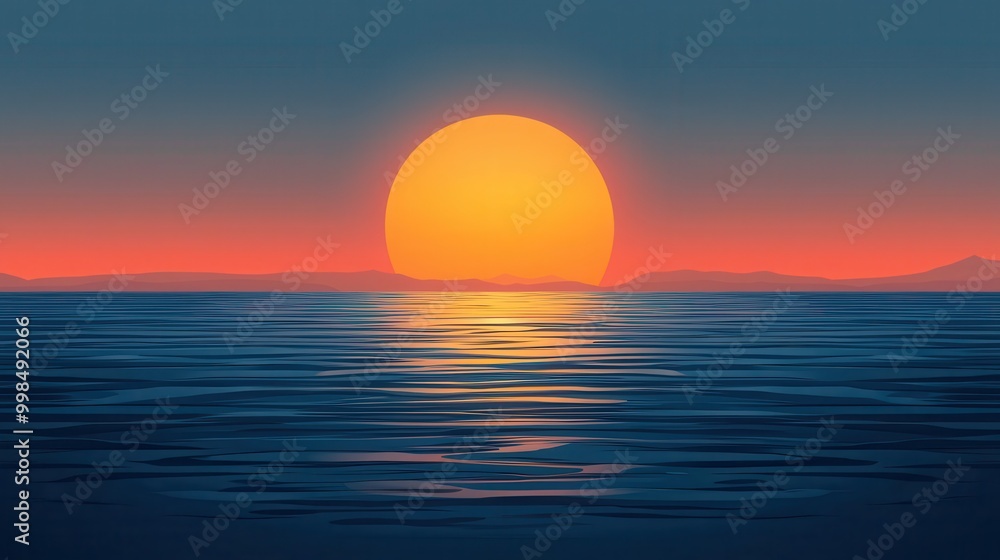 Stunning Sunset Over Calm Ocean Waters with Vibrant Colors and Clear Sky Reflecting on the Horizon Stunning Sunset Over Calm Ocean Waters with Vibrant Colors and Clear Sky Reflecting on the Horizon