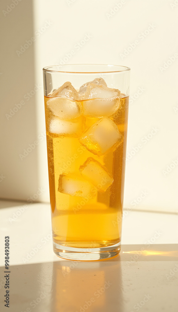 Ginger Ale in a Clear Glass with Ice Cubes Ginger Ale in a Clear Glass with Ice Cubes