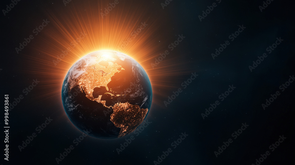 Fototapeta premium A futuristic globe glowing with energy, surrounded by hopeful beams of light