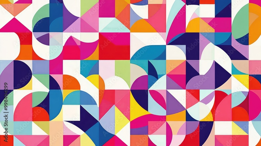 A bright, abstract geometric wallpaper pattern, perfect for modern interiors and creative spaces. A bright, abstract geometric wallpaper pattern, perfect for modern interiors and creative spaces.