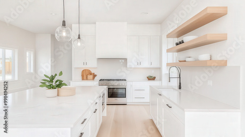 Modern kitchen interior with sink, featuring clean, contemporary design and luxury finishes