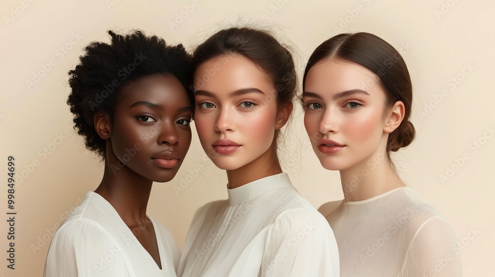 Three models of different ethnicities with beautiful skin Three models of different ethnicities with beautiful skin