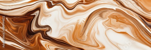 A captivating blend of coffee and cream forms a stunning abstract pattern with swirling browns and whites, creating a warm, inviting look. Generative AI