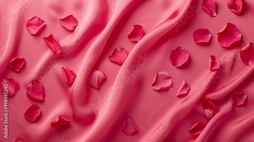 Pink silk fabric with satin texture, perfect for Valentine's Day decoration or fashion backdrop