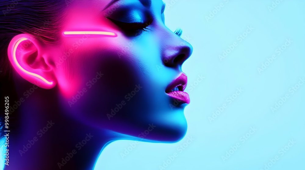 Beautiful Woman with Neon Makeup and Pink Lips Beautiful Woman with Neon Makeup and Pink Lips