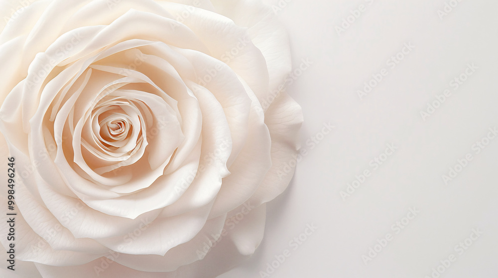 Close-up of a single, delicate white rose on a plain background.  Soft