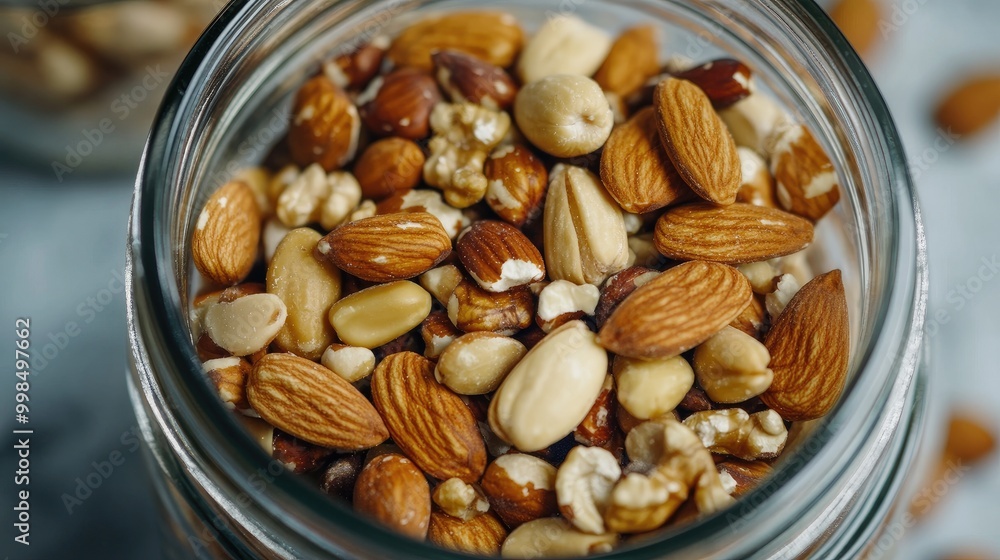 A close-up of magnesium-rich nuts and seeds in a glass jar, highlighting healthy snacking options. A close-up of magnesium-rich nuts and seeds in a glass jar, highlighting healthy snacking options.