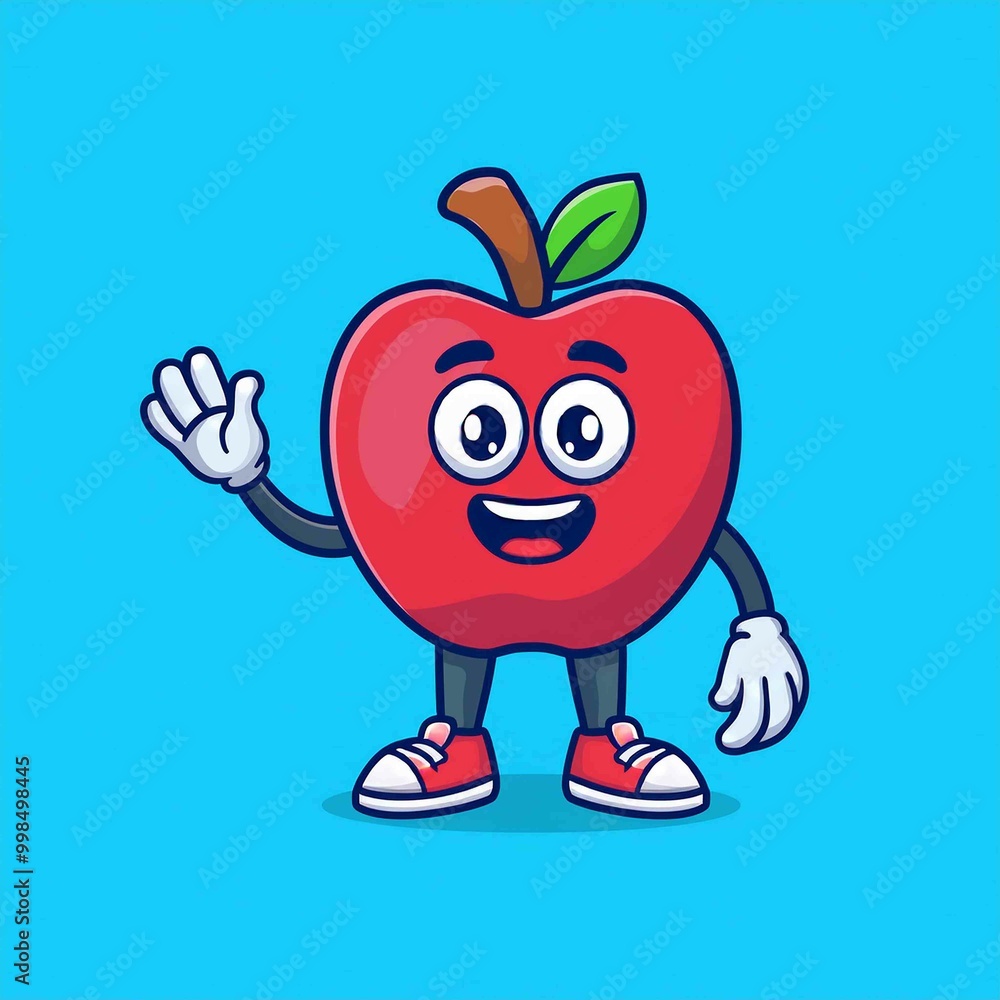 cute apple waving mascot cartoon vector cute apple waving mascot cartoon vector