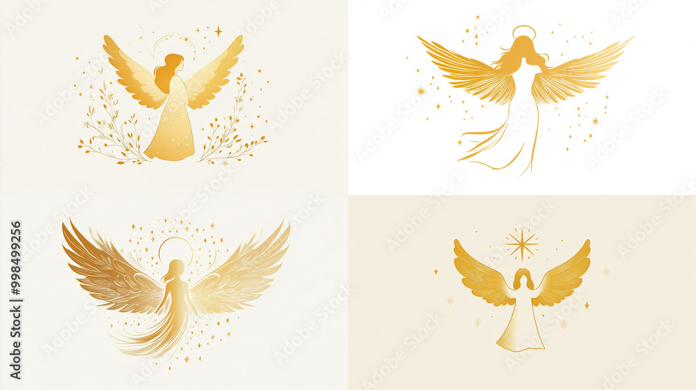 The four images are of angels with wings The four images are of angels with wings
