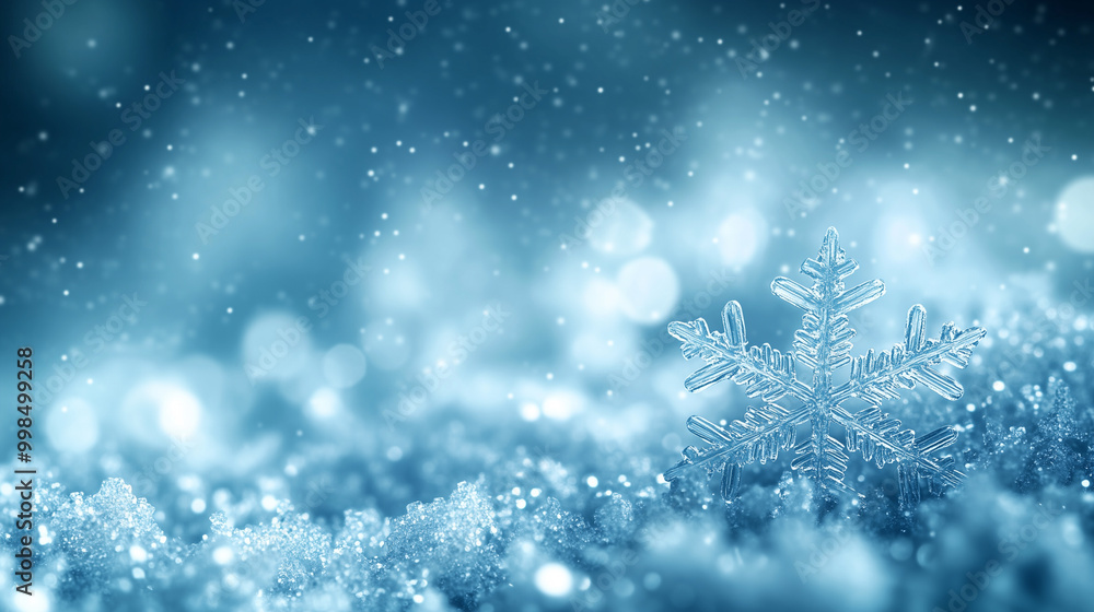 A snowflake is on a blue background with snow A snowflake is on a blue background with snow