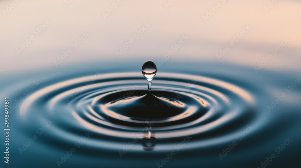 A single drop of water creating ripples across a still pond, symbolizing a small action leading to larger consequences, minimalistic design A single drop of water creating ripples across a still pond, symbolizing a small action leading to larger consequences, minimalistic design