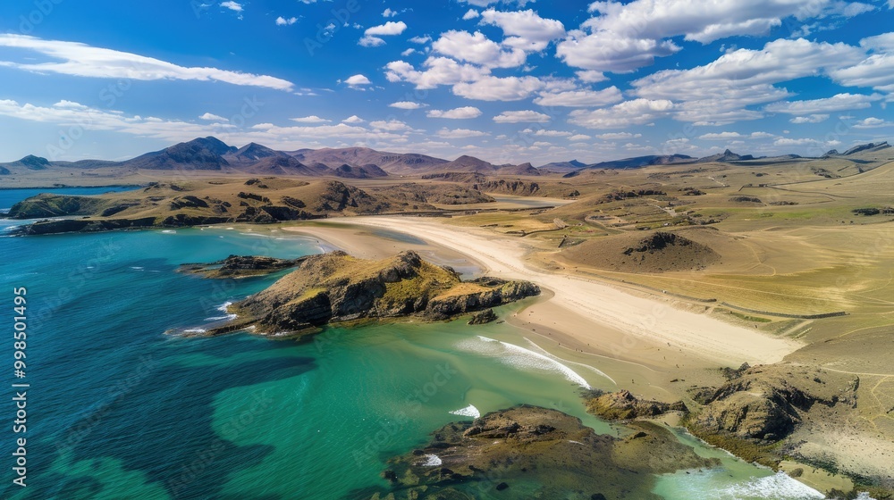 Fototapeta premium Beach and mountain with aerial drone view landscape