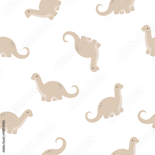 Seamless pattern brachiosaurus dino family, Cute Cartoon Dinosaurs for scrapbooking, decoration, cards, paper goods, background, wallpaper, wrapping, fabric and more. Vector illustration