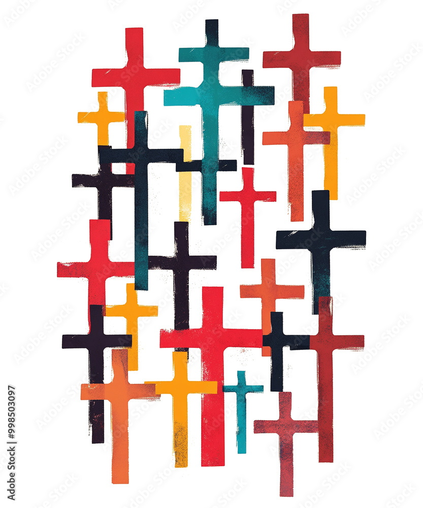 Religious coloured crosses graphic Religious coloured crosses graphic